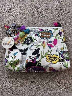 Sakroots Floral Canvas Zip Pouch in White with Multicolor Print